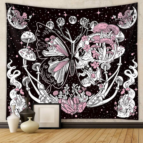 Romantic Rose Skeleton Butterfly Tapestry s Home Decor for Living Room Bedroom (51.2 x 59.1 inches)